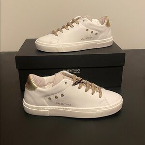 Valentino By Mario Valentino White and Gold Sneakers